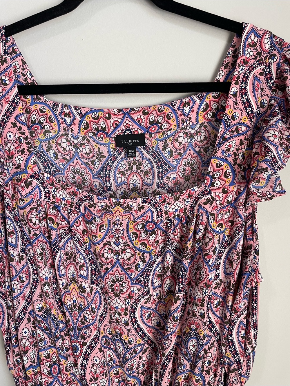 Talbots Pink Paisley Square Neck Short Sleeve Dress